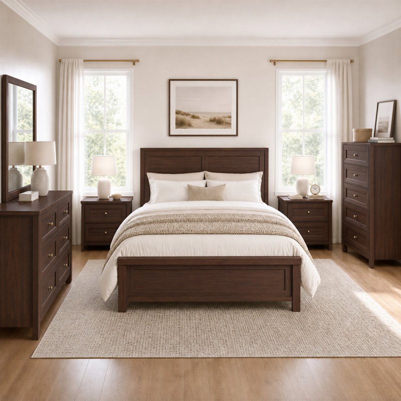 76.2cm W Farmhouse 5-Drawer Chest, Full Recessed Panel Detailing with Diamond Knobs, Mahogany Brown