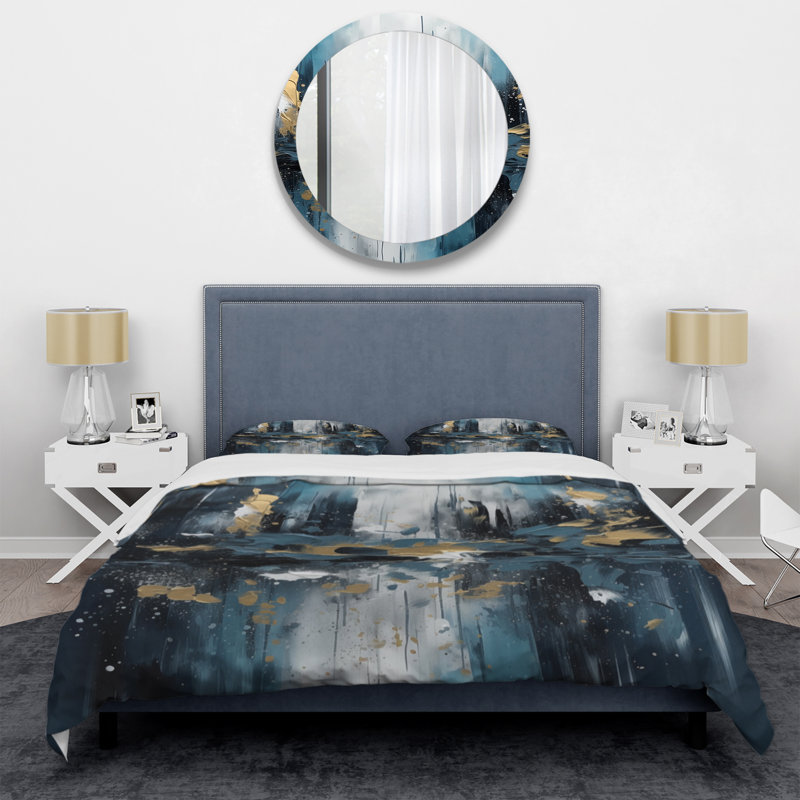 Ensemble de housse de couette en microfibre / polyester doré et bleu Urban Elegance III