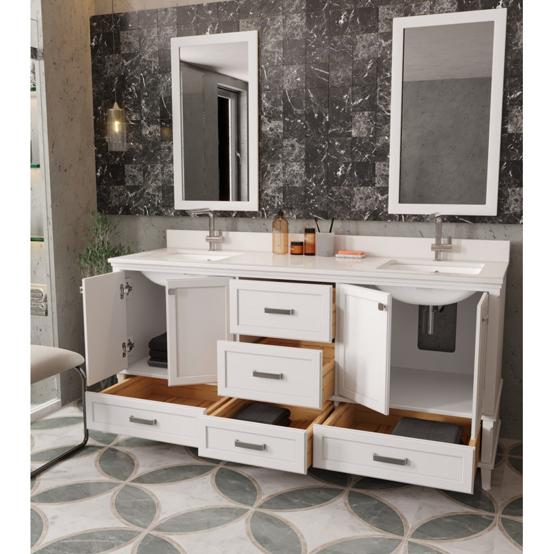 Ensemble de meuble-lavabo double l 70,7 po x P 21,2 po x H 33,8 po Claritsa, Blanc