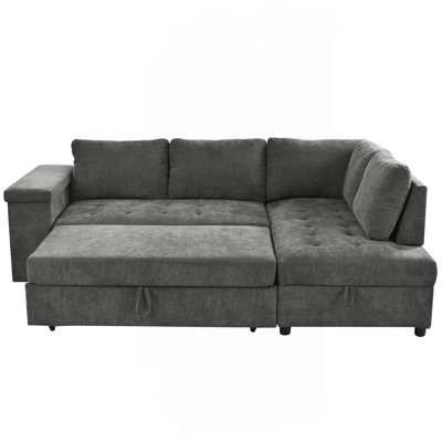 Canapé en L de 91,5 pouces avec lit escamotable et canapé-lit modulaire avec rangement caché, accoudoirs larges avec rangement, pour le salon, appartement, chambre à coucher, bureau