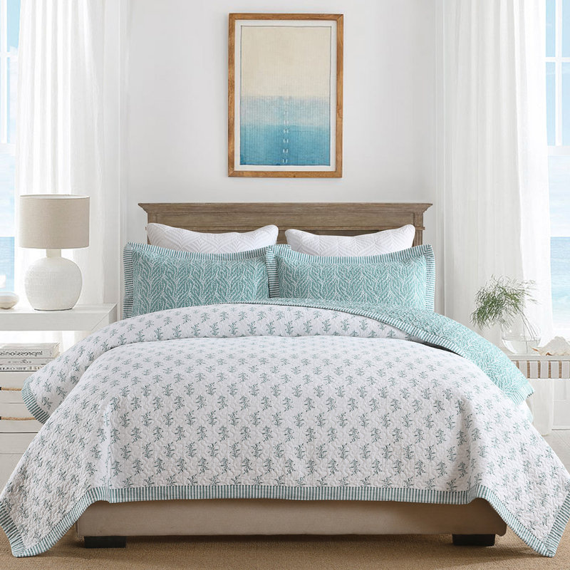 Ensembles de courtepointe 100% coton 98 po x 106 po Dduoxin - 1 courtepointe avec 2 taies décoratives, Turquoise