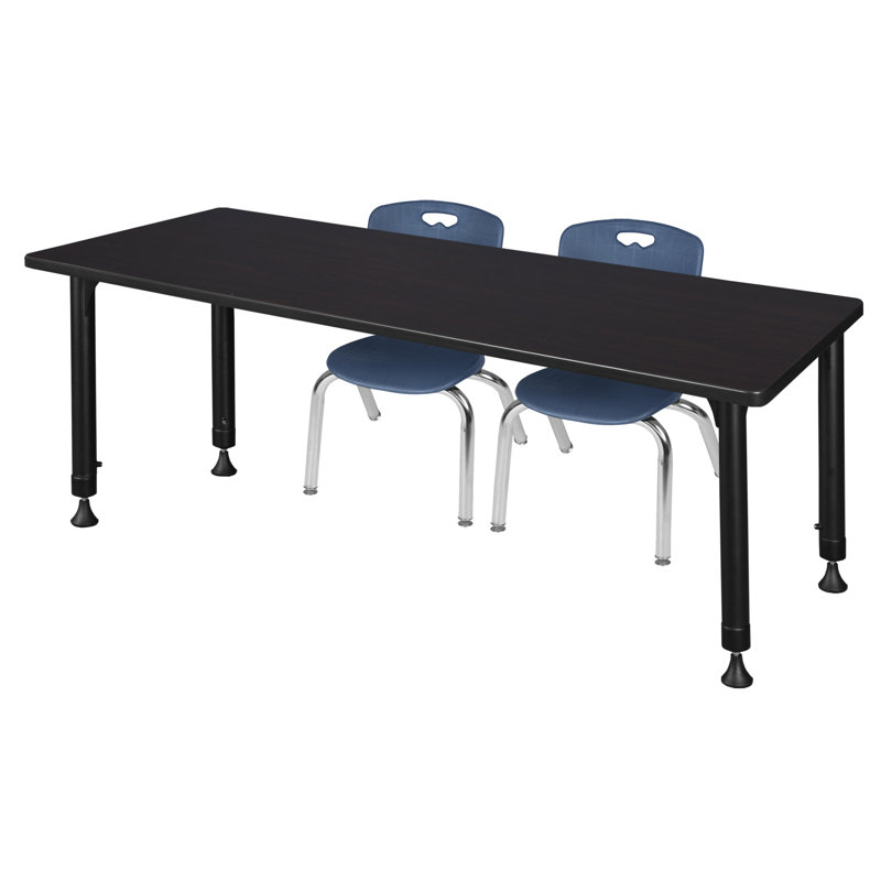 Regency Kee Adjustable Classroom Table & 2 Andy 12 in. Stack Chairs, 34" H x 66" L x 30" W, Mahogany/Black/Black
