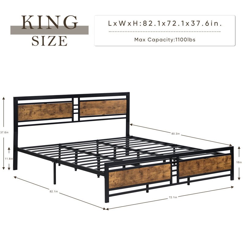 Slat Bed, King, Brown/Black