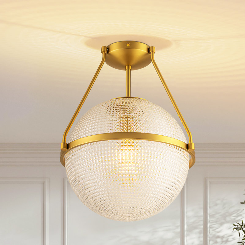 Neven 1- Light Dimmable Glass Shade Semi Flush Mount Light, Gold