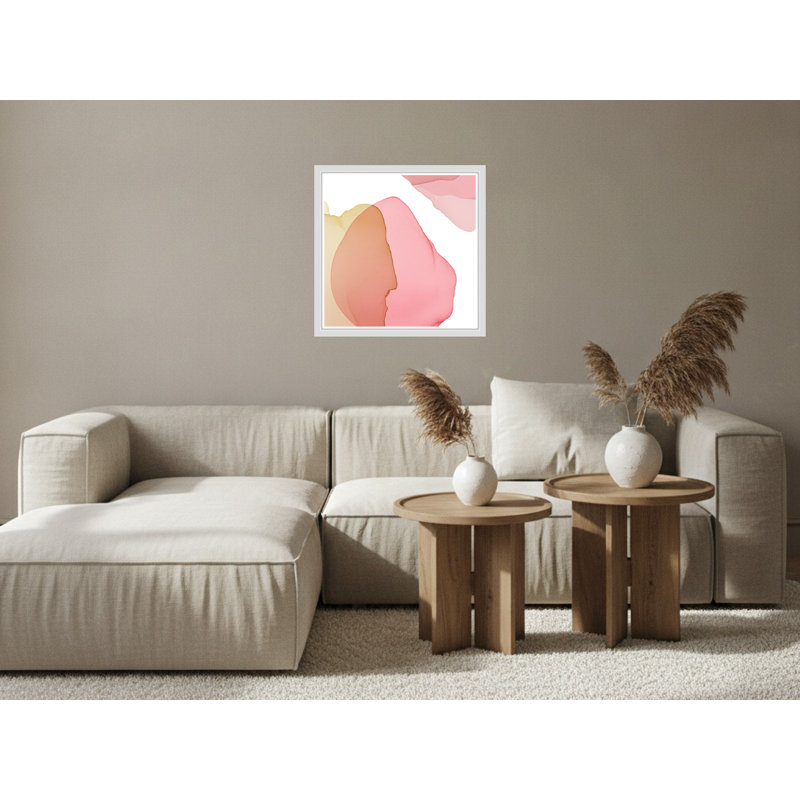 Douces formes abstraites en rose et beige - Art mural sur toile encadrée, 24" H x 24" W, White
