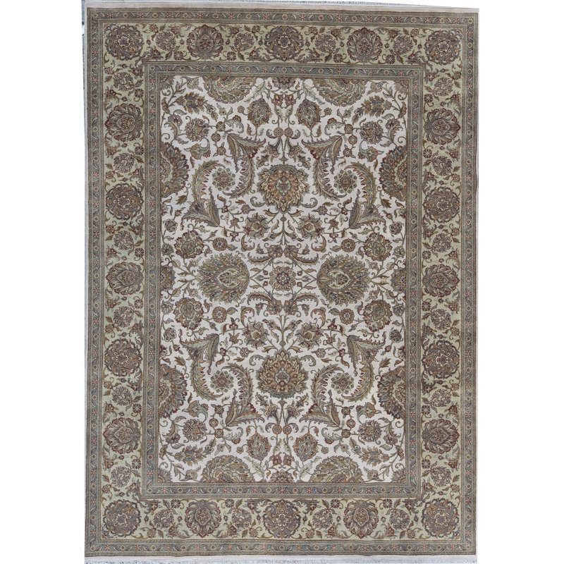 Tapis ivoire et doré de haute qualité noué à la main