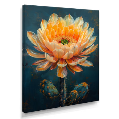 Orange Green Cactus Flowering Charm - Floral Cactus Wall Art Print