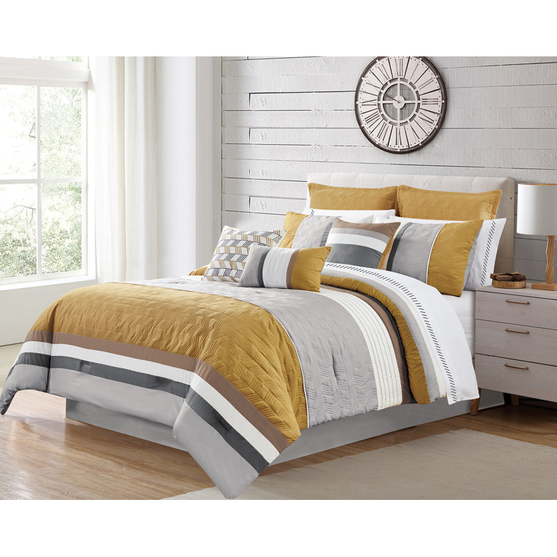 Ensemble d'édredon en microfibre 7 pièces, Grand, Gris / rouge / blanc