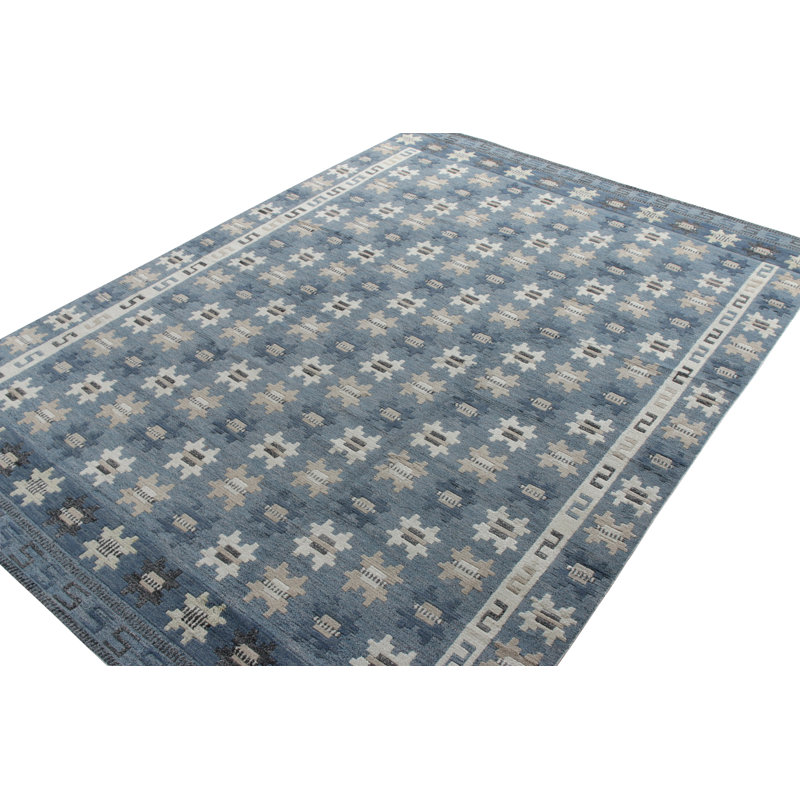 Scandinavian Hand Knotted Wool Geometric Area Rug, Rectangle 8' x 10'