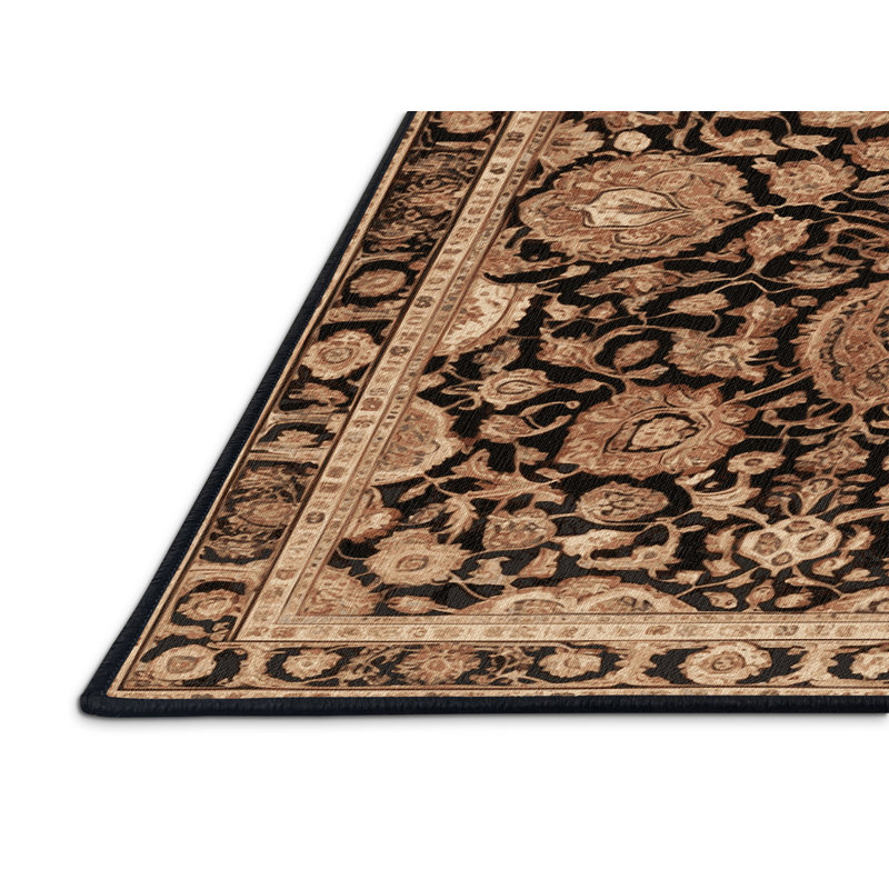 Tapis brun lavable à la machine, Rond 5 pi