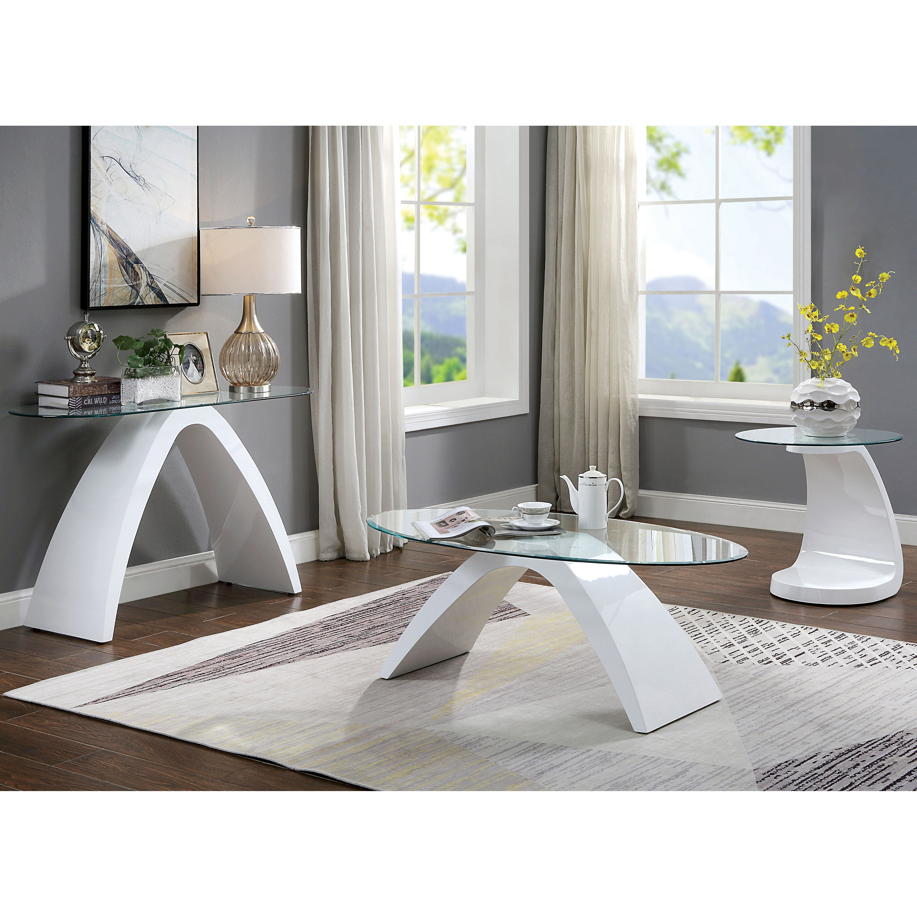 Brayden Studio® Manraj 3 Piece Glass Top Living Room Table Set Wayfair