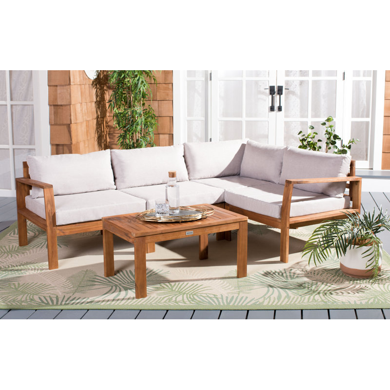 Acacia 3 - Person Modular Patio Conversation Set with Cushions, Natural, Light Gray