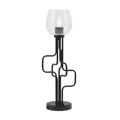 Lampe d'appoint Amarmula, avec ports USB, fini noir mat, verre transparent de 6 po