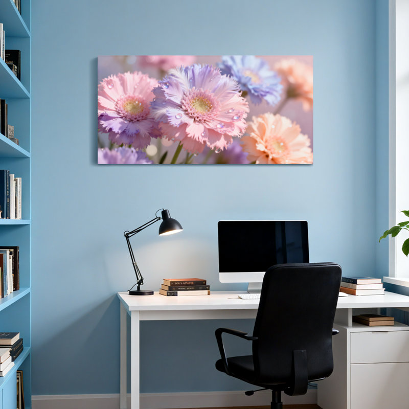 «Plants & Flowers Pastel Flowers With Dew Drops», reproduction sur toile, H 24 po x l 48 po