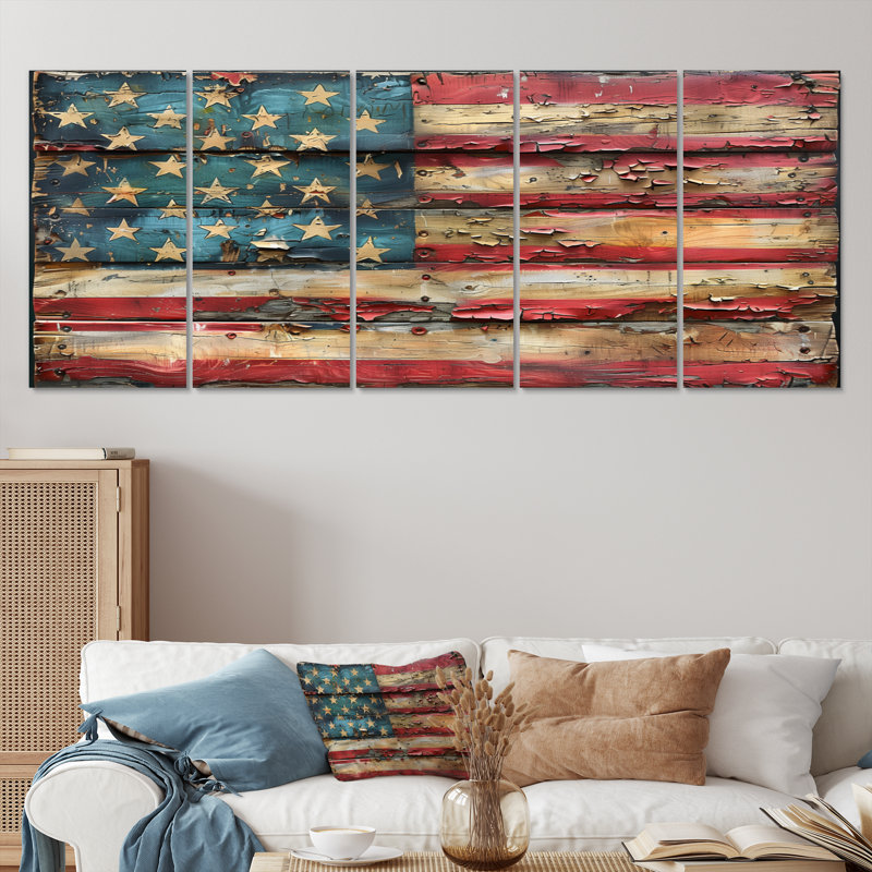 Bleu, rouge, drapeau américain II - ensemble de décorations murales drapeau, H 28 po x l 60 po