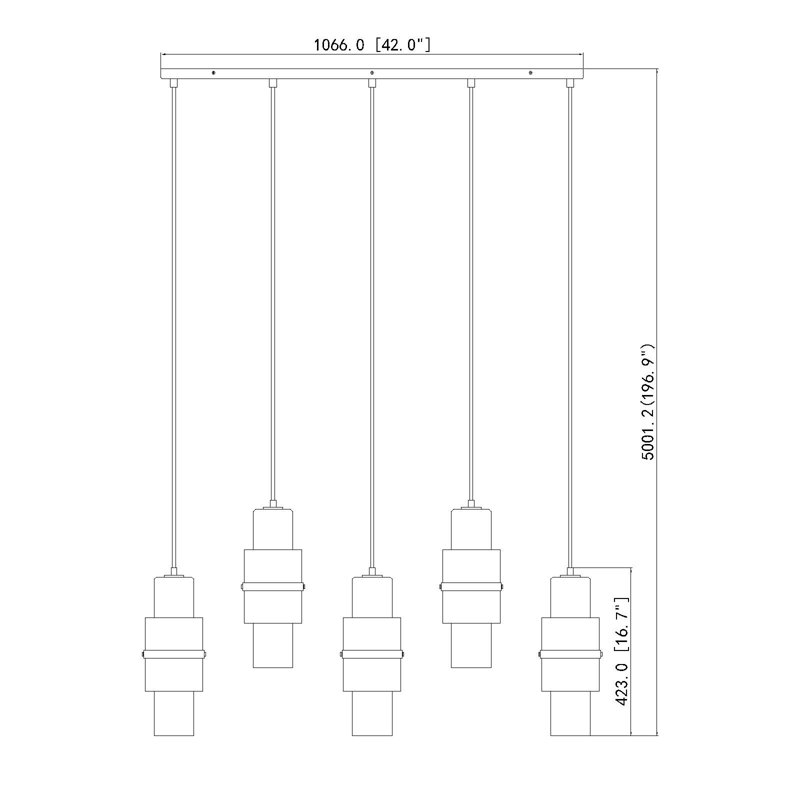 Lustre linéaire pour îlot de cuisine à 5 lumières Bryelle, Noir mat