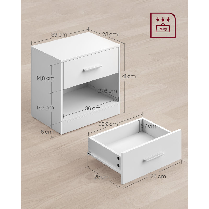 Meraya 39cm W Manufactured Wood Bedside Table, Classic White