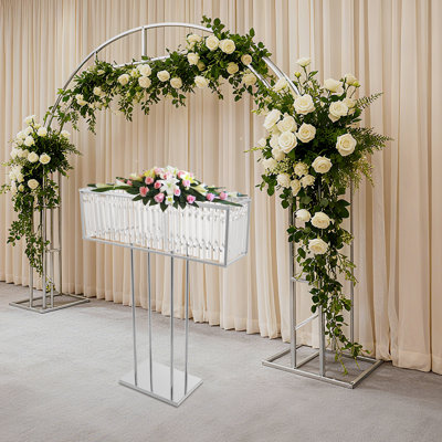 35.43" Modern Simple Silver Square Crystal Flower Stand For Wedding Birthday Party Events