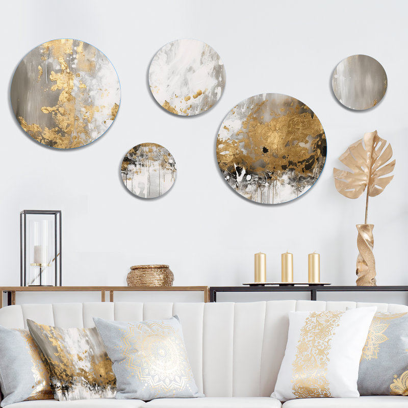 Gold and White Marble Abstract - Abstract Round Metal Wall Decor set