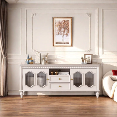 Cream style French solid wood TV cabinet