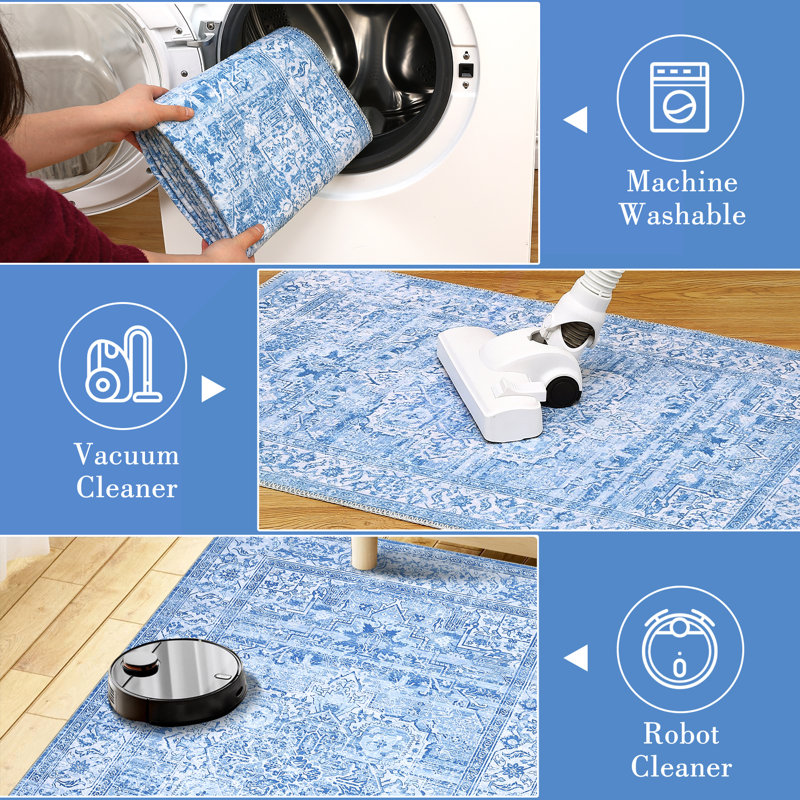 Alayzah Washable Damask Indoor Rug, Rectangle 5' x 7'