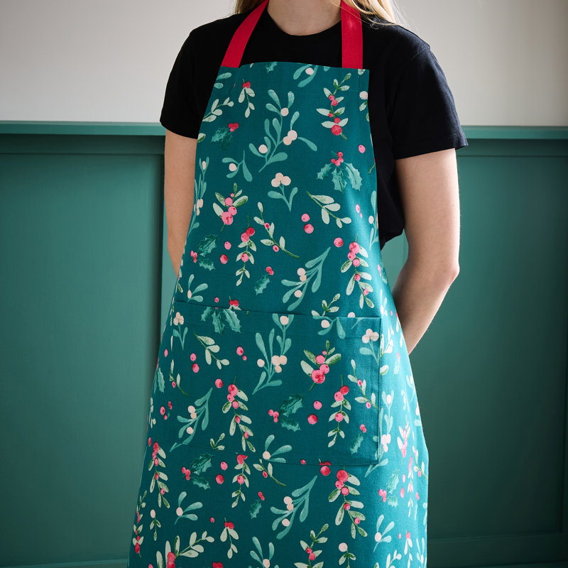 Christmas Holly and Mistletoe Cotton Kitchen Adult Apron