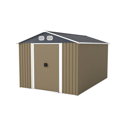 Campcraft 8 ft. x 12 ft. Outdoor Metal Storage Shed with Solid Wood Elements - Brown