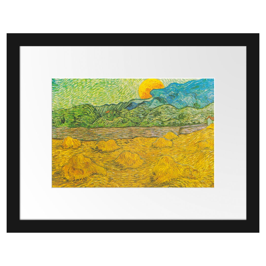 Gerahmter Kunstdruck Landschaft mit Weizen Heap von Vincent Van Gogh