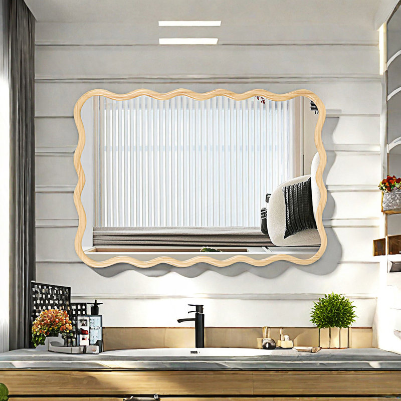 Miroir Wavy, 27,98 po x 39,79 po, Bois naturel, Rectangulaire