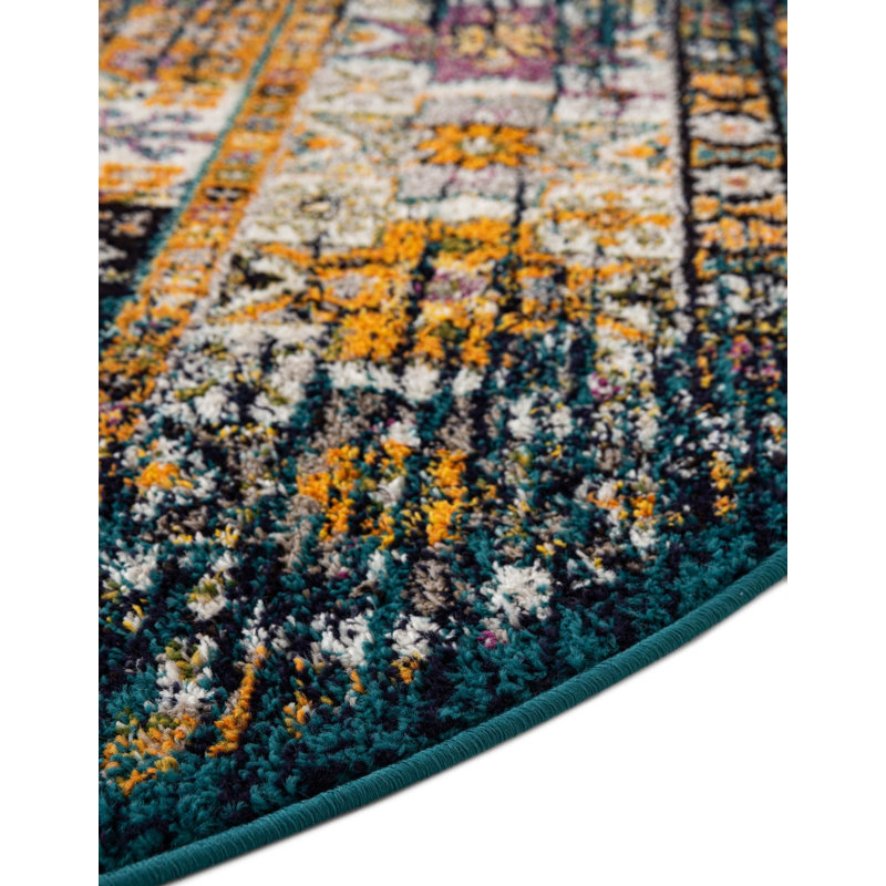 Tapis Kristen Naplate, Teal, Rond 7 pi 10 po
