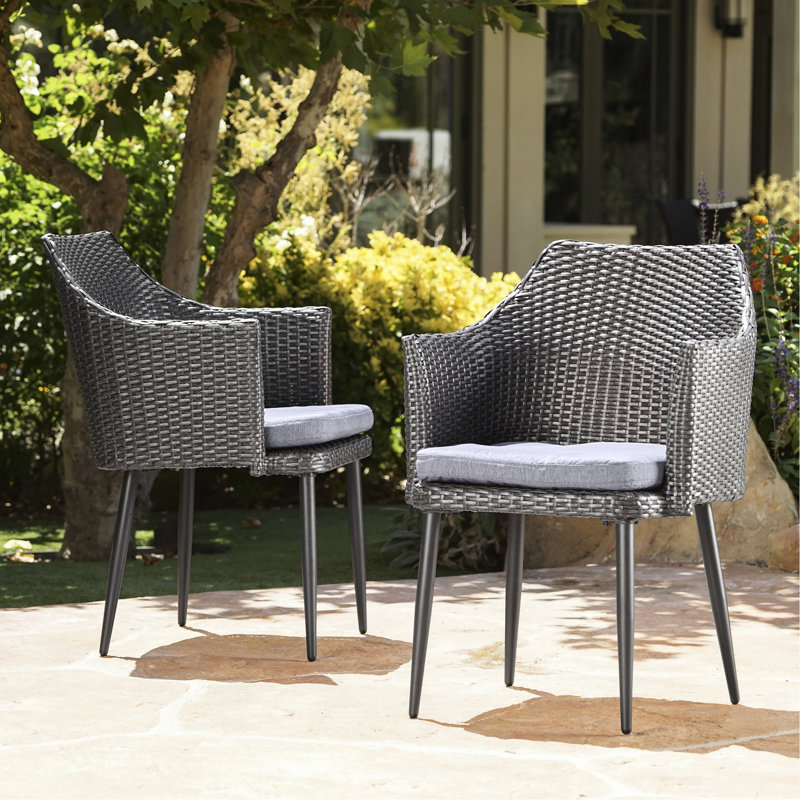 Duo de chaises de patio - Pe gris, fer, tissu de siège imperméable 2 pièces