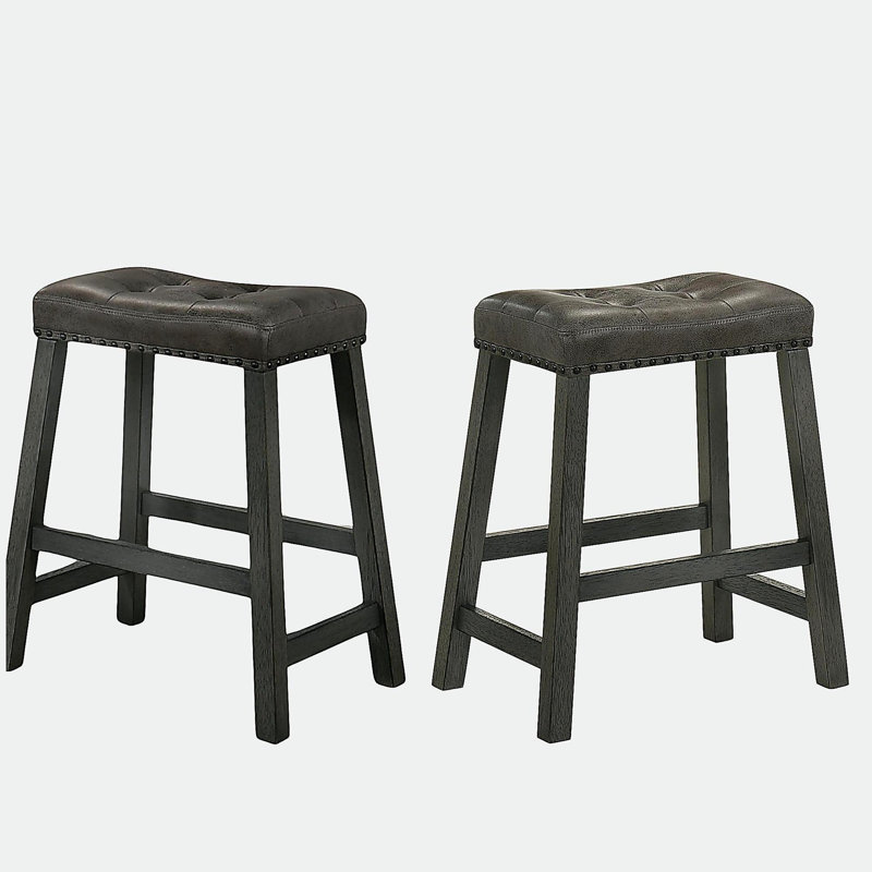 Tabouret de bar 25 po en bois avec siège en cuir, tabouret de comptoir sans dossier (gris antique, ensemble de 2)
