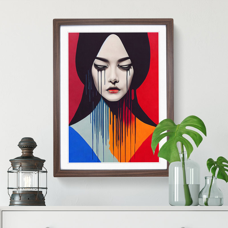 Painted Woman No.2 Abstract - Wall Art, 64cm H x 46cm W, Walnut Framed, White