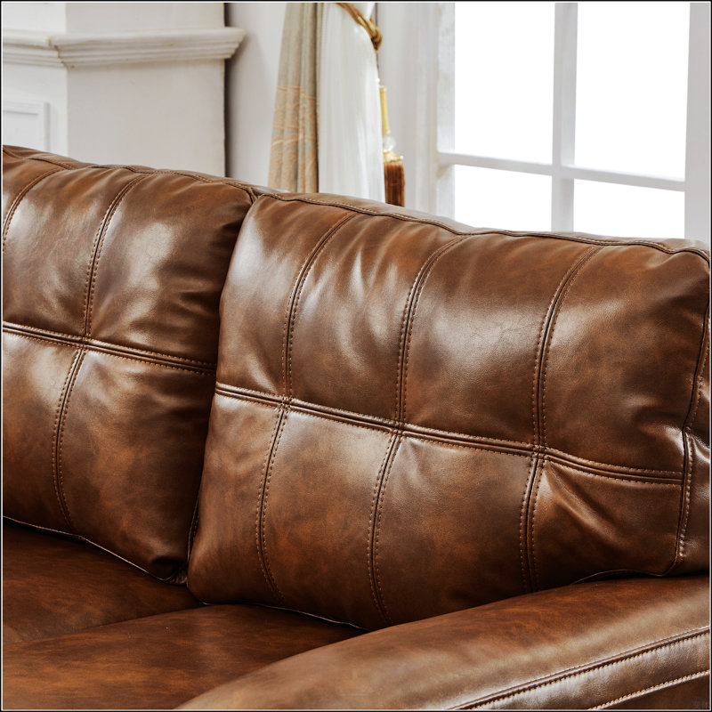 79" Three Seater Sofa,Faux Leather Couch,Cushioned Back, Brown