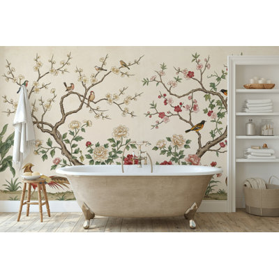 Papier peint oriental oriental avec oiseaux chinois