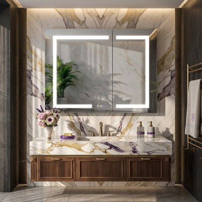 Pharmacie encastrée / à fixation en surface 30x36 avec miroir, désembueur, gradateur, lumière intérieure
