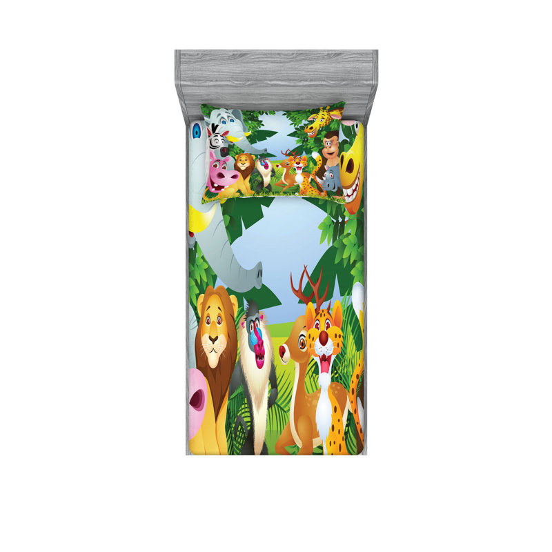Multicolore drap-housse et coussin décoratif Ambesonne, Ensemble de draps pour lit simple + 3 pièces supp