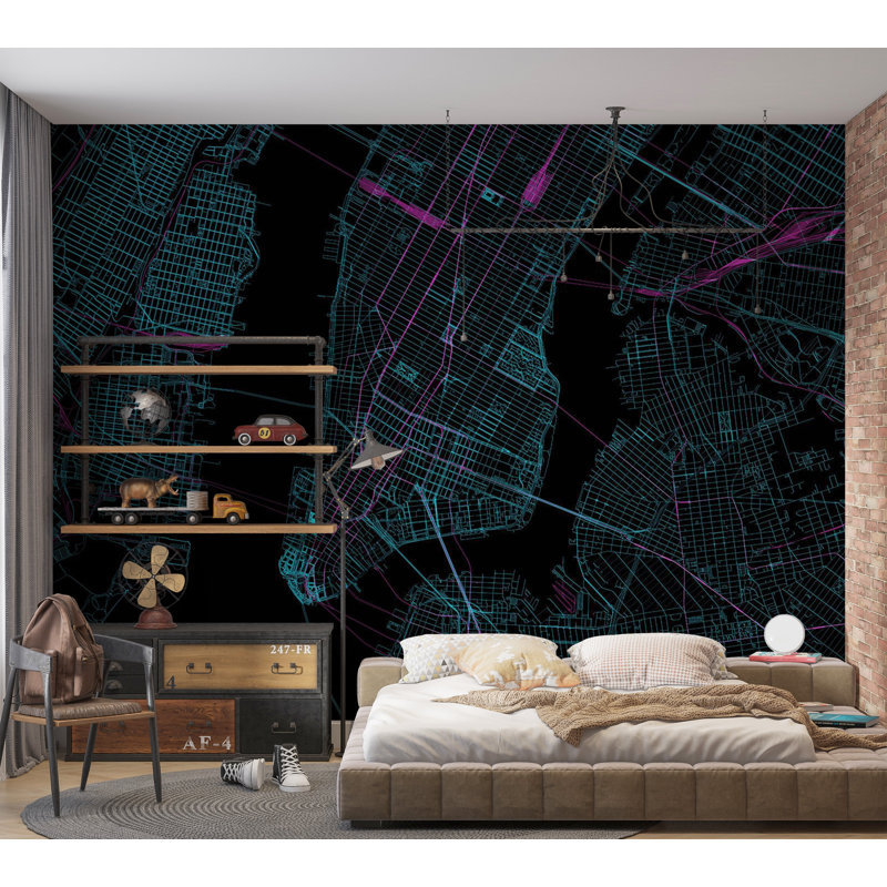 Murale carte pelez et collez - Manhattan bleu, L 57 po x L 41 po