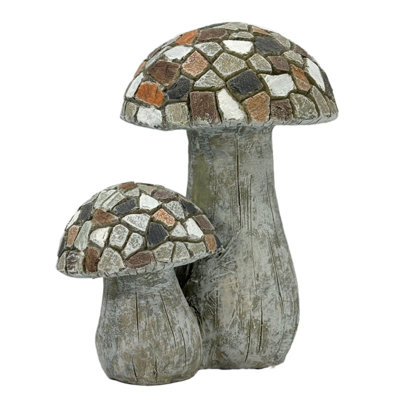 Whimsical Mosaic Double Mushroom Polyresin Garden Statue