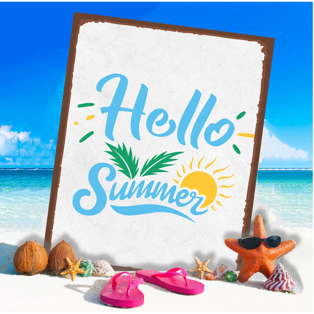 Holiday Hello Summer Beach Sea - Metal Wall Sign Plaque