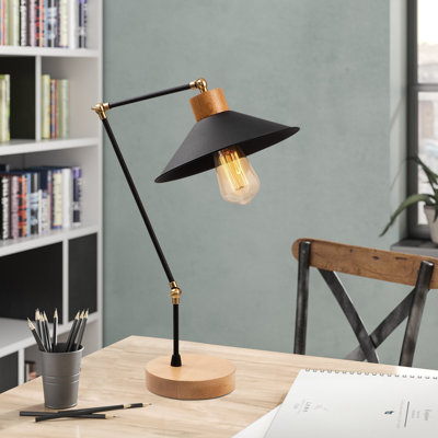 Stylish Scandinavian Table Lamp, Metal Body with Wooden Base, 9.4 in Diameter x 20.5 in Height | E27 Socket, Max 40W | 78.7 in Cable Length, IP20 Rated | Perfect for Modern Living Rooms, Bedrooms & Home Offices, Elegant Solid Color Design
