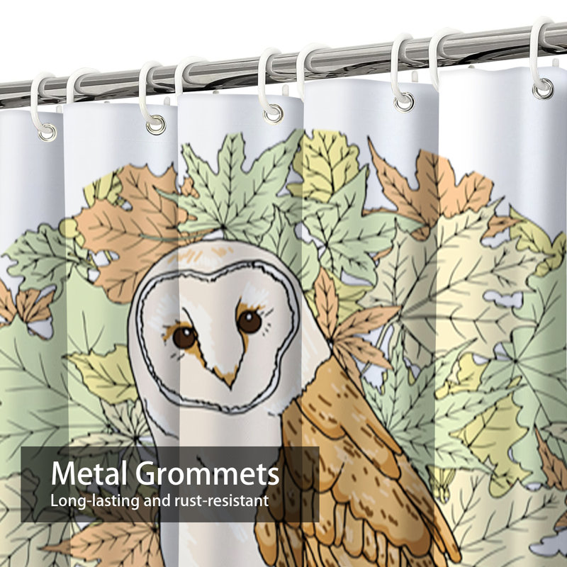 Beautiful Barn Owl Floral Cartoon Bird Shower Curtain with 12 Hooks, L 72 po x l 78 po