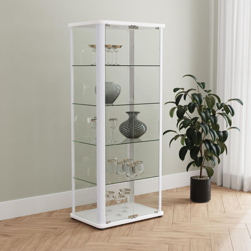 Vitrine à 4 tablettes Damion avec tablettes en verre trempé transparent