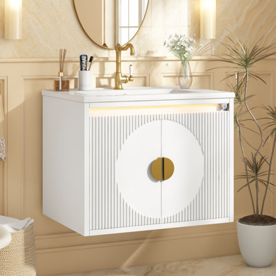 Wall-Mounted Bathroom Vanity with Ceramic Sink, Radar Sensor Light & Storage