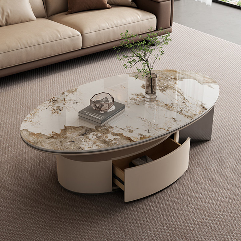 Table basse ovale légère et luxueuse, 16.5" H x 55.1" L x 31.5" W, Gris / Blanc