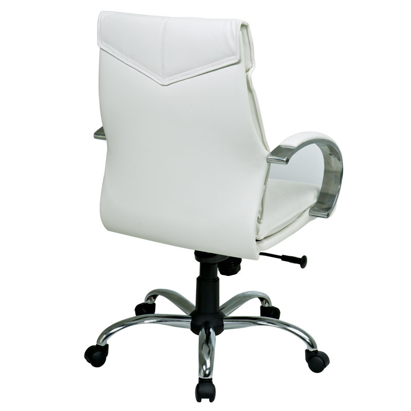 Deluxe Genuine Leather Executive Chair, White Top Grain Leather
