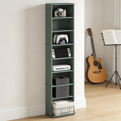 8-Tier Tall Narrow DVD/CD Shelf, Adjustable Shelves, For Media Storage, Easy Assembly, Sage Green