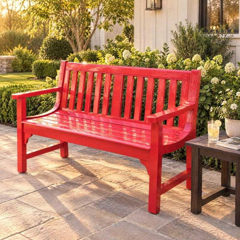 Banc de jardin extérieur en aluminium moulé de 133 cm de large, résistant aux intempéries, avec dossier et accoudoirs, pour pelouse, porche et cour (rouge)