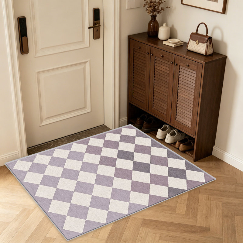 Lavender and Gray Checkerboard carpet-easy to clean, machine-washable, soft and comfortable; suitable for door mats, kitchens, living rooms, bedrooms, corridors, and laundry areas. Easy to clean, durable carpet for home decoration.