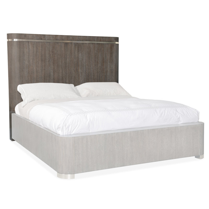 Modern Queen Dark Wood Upholstered Panel Bed with Storage